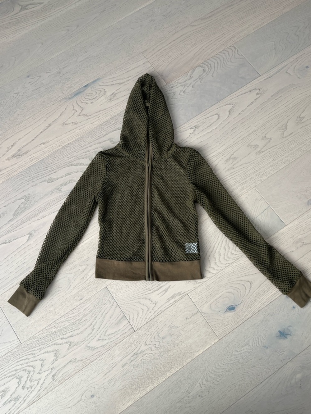Guess Olive Mesh Zip-Up Hoodie